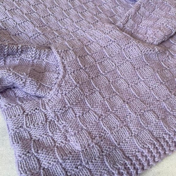 Pastel Purple Lavender Woven Style Grid Hand Knit Sweater - Picture 2 of 3